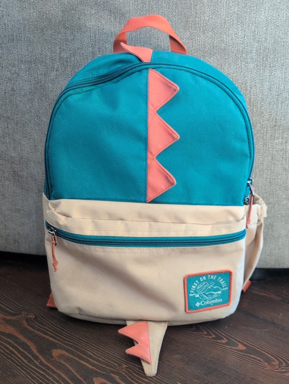 Columbia Kids Teal, Tan & Orange Dinosaur Backpack